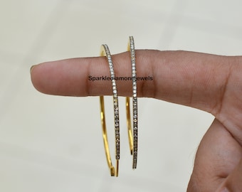 Aros de plata con diamantes pavé / Pendientes pavé Joyas chapadas en oro amarillo de 14 k, elegantes regalos de joyería, joyas de plata 925, grandes pendientes de aro con diamantes