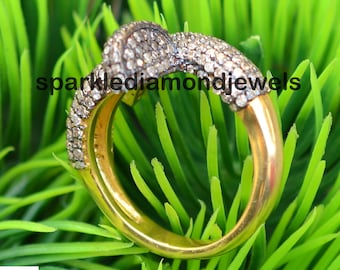 Pave Diamond Jewelry, 14k Yellow Gold Vermeil Designer Ring, 925 Sterling Silver Ring, Birthday Gift, Pave Diamond Ring