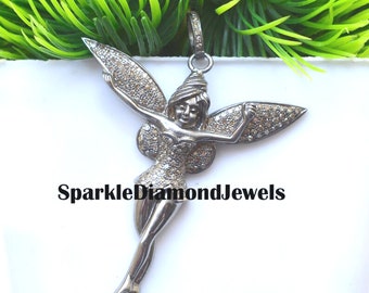 Sterling Silber Diamant Engel Flügel Anhänger, Handgemachte Halskette