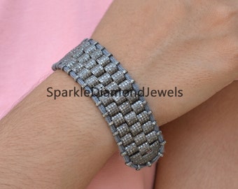 Natürliche Pave Diamant Makramee Faden Armband, 925 Sterling Silber Schmuck, Diamant Armband, Silber Karabinerverschluss, Großhandel Schmuck