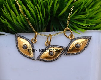 5Pcs Pave Diamond Evil Eye |  14K Gold Plated Evil Eye Pendant | 925 sterling Silver Natural Pave Diamond Evil Eye charm | Gift For Her