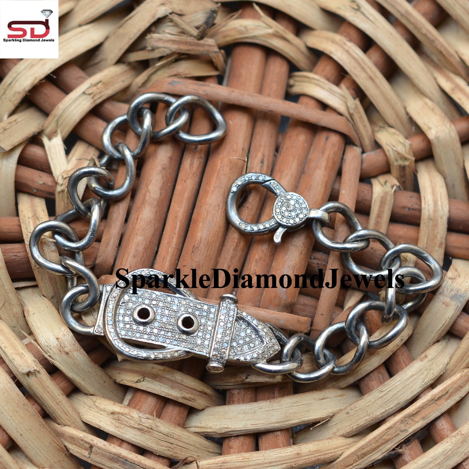 Pave Diamond Sterling Silver Rock Tahitian Stretch Bracelet