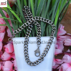 SALE!! 925 Sterling Silver Link Chain, Pave Diamond Lobster Clasp, 18&quot; Solid Silver Link Chain, Curb Link Chain Necklace, Birthday Jewelry
