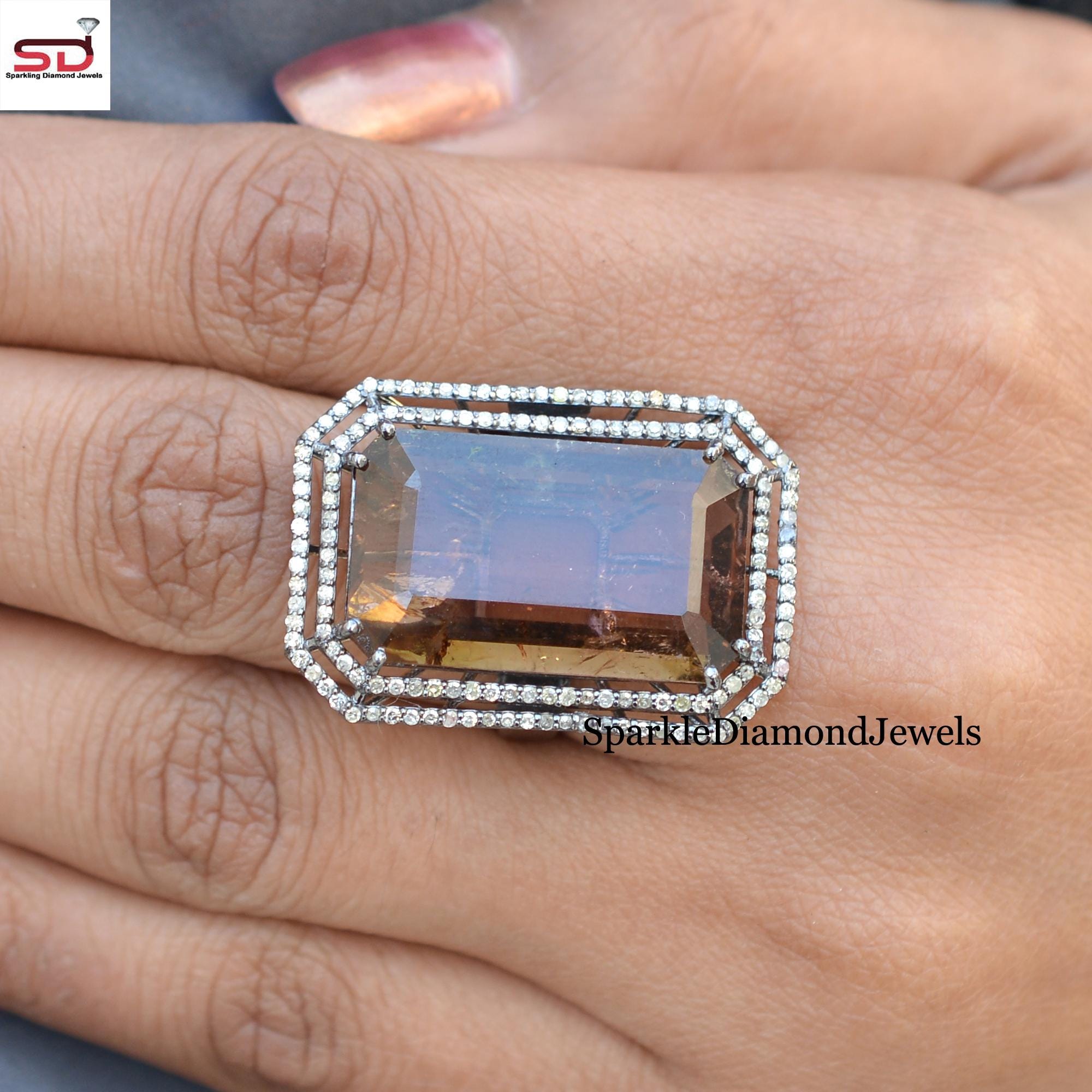 Gorgeous Smoky Quartz Ring, 925 Sterling Silver Jewelry, Pave Diamond Rings, Baguette Gemstone Jewelry, Women's Statement Jewelry For Gift