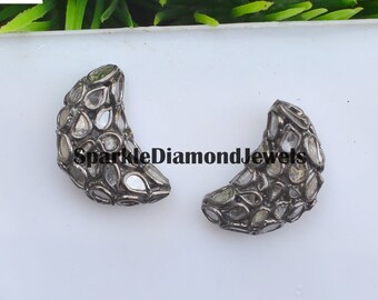 925 Silver Finding Jewelry, Slice Polki Diamond Beads, Diamond Finding Beads, Silver Polki Jewelry, Handmade Jewelry Making, Beads Jewelry