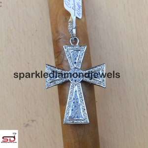 Blue Sapphire Cross Pendant 925 Sterling Silver Cross Jewelry Gemstone Pendant, Pave Diamond Pendant, 16&quot; Silver Link Chain Handmade Jewelry