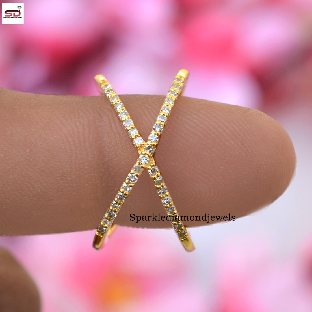 Pave Diamond Criss-cross Ring / Silver Jewelry / Handmade Diamond X ...