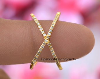 Pave Diamant Criss-Cross Ring / Silber Schmuck / Handgemachter Diamant X Ring / 925 Silber gekreuzt Ring Weihnachtsgeschenk / 925 Sterling Silber Ring