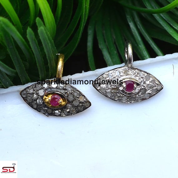 Pave Diamond Evil Eye Pendant, Ruby Evil Eye Pendant, Charm Pendant, 925 Silver Charm Jewelry, Gold Vermeil Charm, Necklace Jewelry