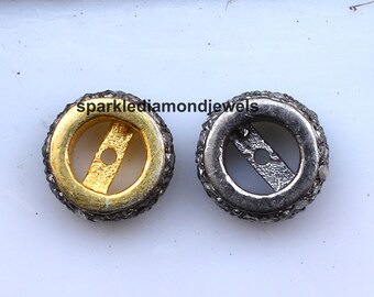 Pave Diamond 925 Sterling Silver Pave Diamond Beads, Diamond Wheel Beads, Gold Vermeil, Silver Rondelle Beads, Jewelry Making Beads, 8mm