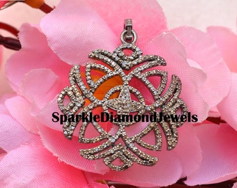 Pave Diamond Pendant, 925 Sterling Silver Necklace Jewelry (37X29 MM)