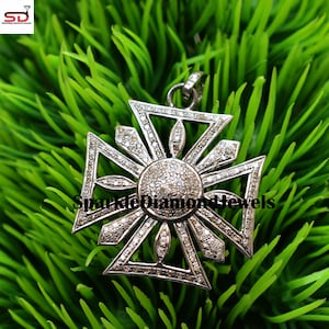 Genuine Pave Diamond Cross Pendant, 925 Silver Cross Necklace, Diamond Pendant Jewelry, Silver Cross Pendant, Handmade Jewelry Gift For Her