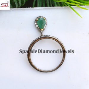 Handmade Ring, Pave Diamond Jewelry Emerald Gemstone Connector Ring, Teardrop Ring 925 Sterling Silver Interlocking Ring Jewelry Women Gifts