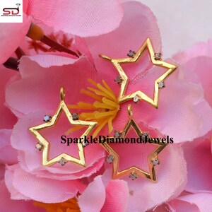 5Pcs Pave Diamond Star Pendant, 925 Silver Charm Pendant 14k Gold Vermeil Jewelry, Diamond Star Charm Necklace, Bracelet Making Charm, Gifts
