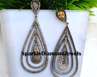 Pave Diamant Ohrringe, Sterling Silber 14k Gold Ohrdraht