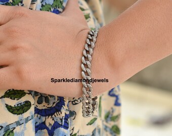Curb Chain Bracelet Jewelry /  Unisex Bracelet Jewelry / Link Chain Bracelet / 925 Sterling Silver Diamond Jewelry / Pave Diamond Jewelry