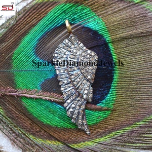 Feather Pendant, Wings Pendant, Feather Necklace, 925 Silver Diamond Handmade Jewelry, pave Diamond Jewelry Gift For Her
