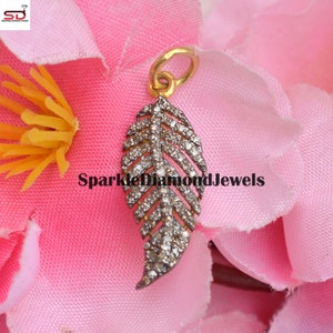 Sale! Pave Diamond Leaf Charm Pendant, Diamond Leaf Silver Jewelry, 925 Silver Pendant, Gold Vermeil Jewelry, 16&quot; Link Chain Charm Necklace