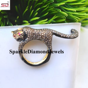 Pave Diamond Ring / Tiger Ring Jewelry / 925 Silver Ring Jewelry / Diamond Tiger Ring / Silver Animal Ring / Handmade Jewelry Gift For Her