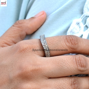 Diamond Band Ring, Minimalist Eternity Band, Sterling Silver Ring, 925 Silver Pave Diamond Ring, Wedding Ring Handmade Jewelry, Gift For Her