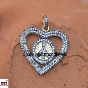 Heart Shape Pendant, Pave Diamond Pendant, Symbol Of Peace Pendant, Birthday Gift, 925 Silver Jewelry, Unisex Gift