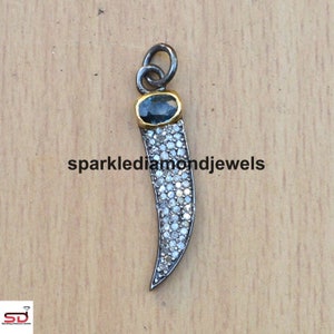 Pave Diamond Pendant, 925 Silver Hon Pendant, Emerald Gemstone Charm, Diamond Gemstone Jewelry, Gold Plated Jewelry, 16&quot; Link Chain