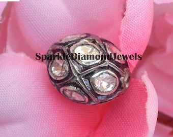 Cuentas redondas Polki Diamond de plata de ley 925 (14 x 11 mm)