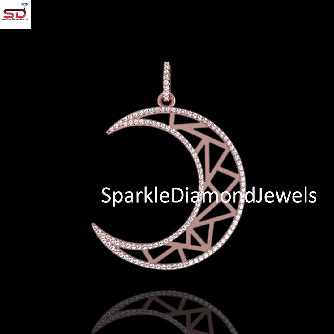 Diamond Crescent Moon Pendant 925 Sterling Silver Jewelry, Pave Diamond ...