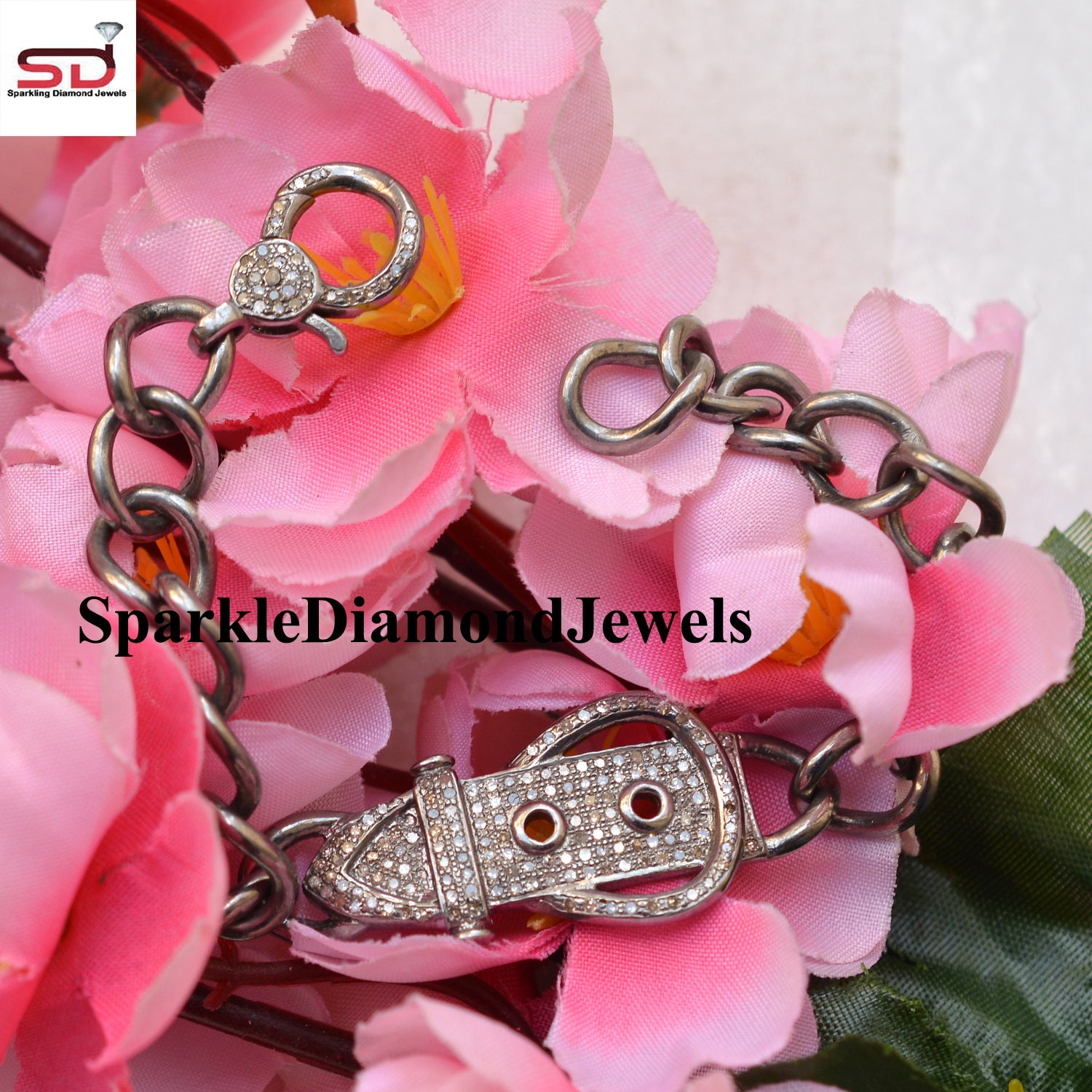 Pave Diamond Sterling Silver Rock Tahitian Stretch Bracelet main image 1