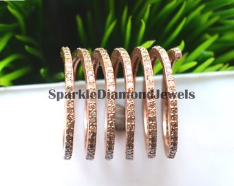 1.55 Cts Pave Diamond Ring, 925 Sterling Silver Ring, Rose Gold Plated Jewelry, Diamond Silver Jewelry, Spiral Full Finger Ring, Women Gifts