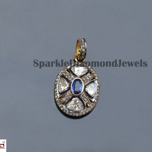 Polki Diamond Jewelry, Polki Tanzanite Gemstone Pendant, Rose Cut 925 Silver 14k Gold Vermeil Polki Pendant Handmade Jewelry Gift For Her