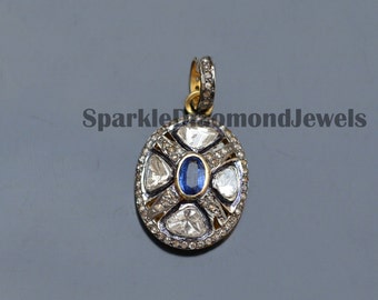 Polki Diamond Jewelry, Polki Tanzanite Gemstone Pendant, Rose Cut 925 Silver 14k Gold Vermeil Polki Pendant Handmade Jewelry Gift For Her