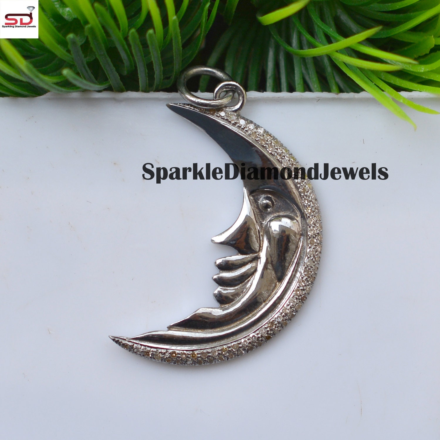 EL MOON by mananails ♡ Jewelry silver 925 Sterling Silver Crescent Moon Necklace Diamond Moon