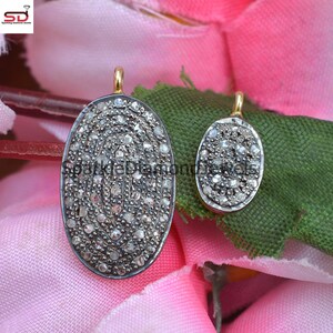 925 Sterling Silver Pendant, Yellow Gold Vermeil Jewelry, Pave Diamond Charm, Mini Oval Shape Charm, Minimalist Jewelry, Unisex Jewelry Gift