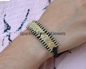 Pave Diamond Macrame Bracelet, 925 Sterling Silver Clasp, Unisex Jewelry