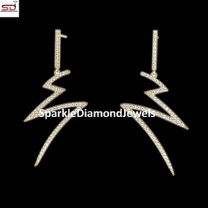 Pave Diamond Earrings, 14k Gold Zig Zag Earrings, Diamond Dangle Earrings, Gold Diamond Jewelry, Women Earrings, Party Wear Earrings, Gifts