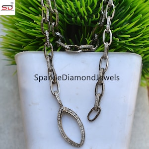 Wholesale Pave Diamond Necklace, 925 Solid Silver Link Chain, Diamond Silver Necklace Jewelry, Diamond Link Chain Handmade Women Jewelry,