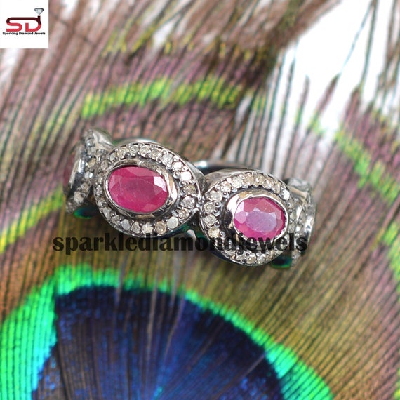 Natural Ruby Gemstone Ring Pave Diamond Ring 925 Silver Ring Christmas For Gift