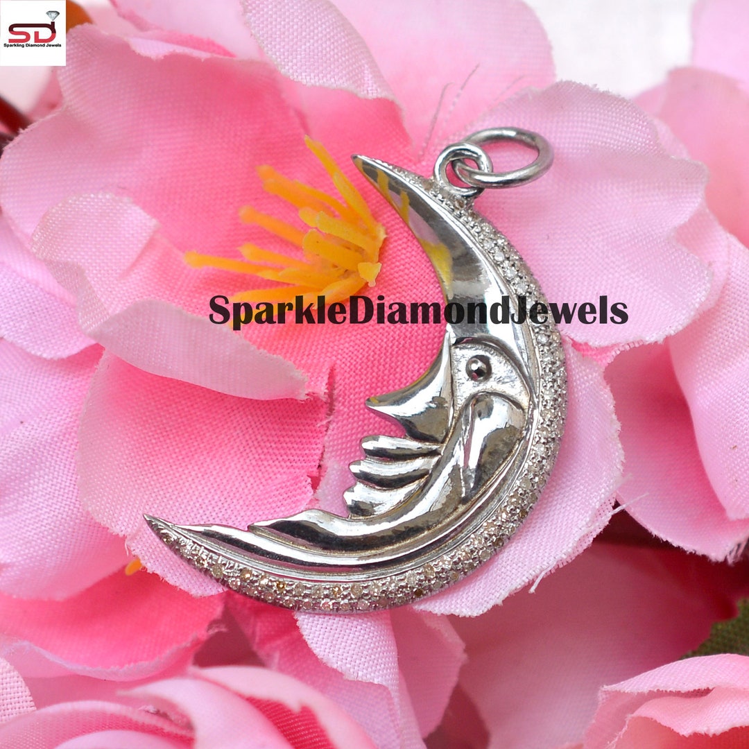 925 Sterling Silver Crescent Moon Necklace Diamond Moon