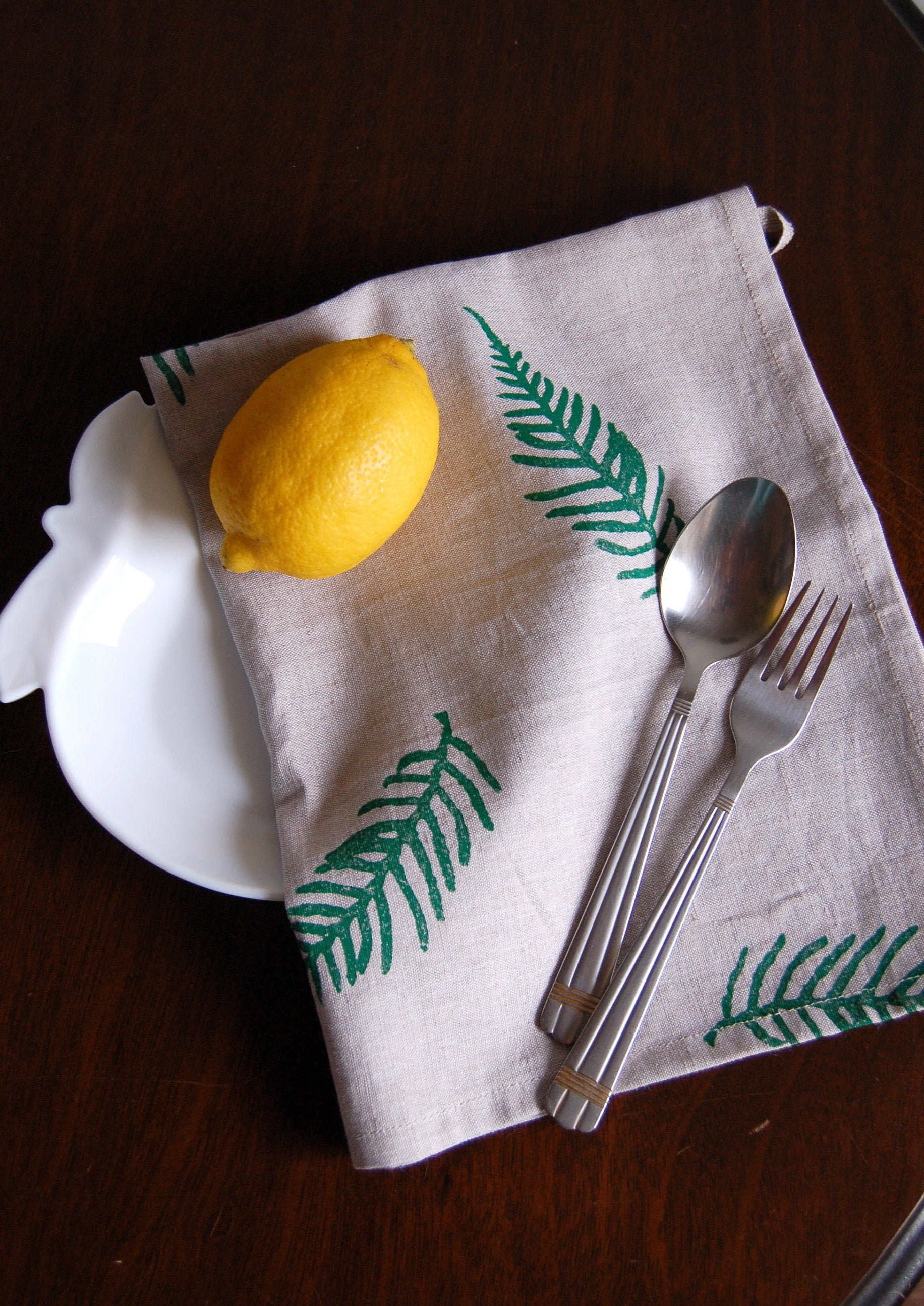 Fern linen print hand printed tea towels dish towels gift for Etsy