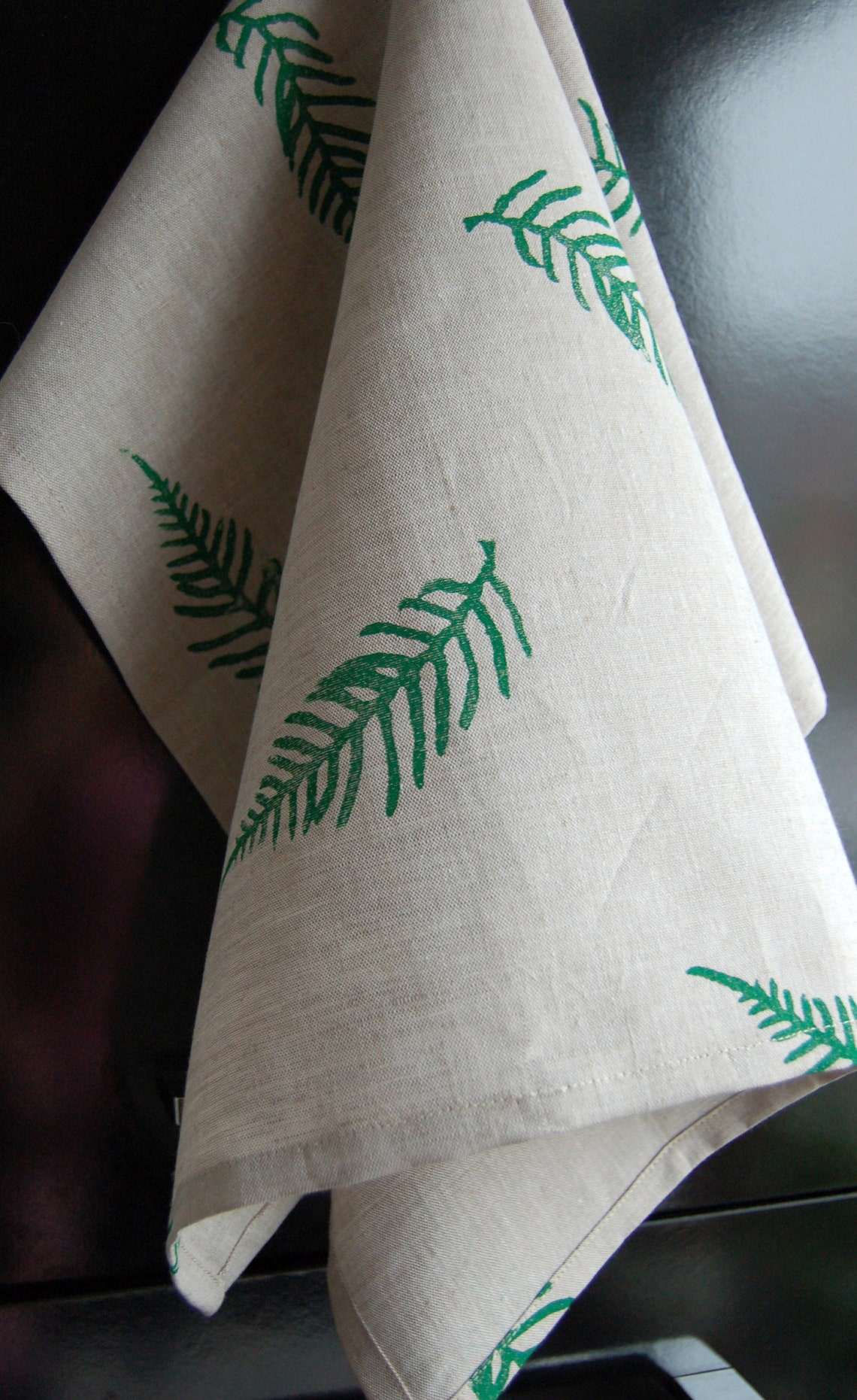 Fern linen print hand printed tea towels dish towels gift for Etsy