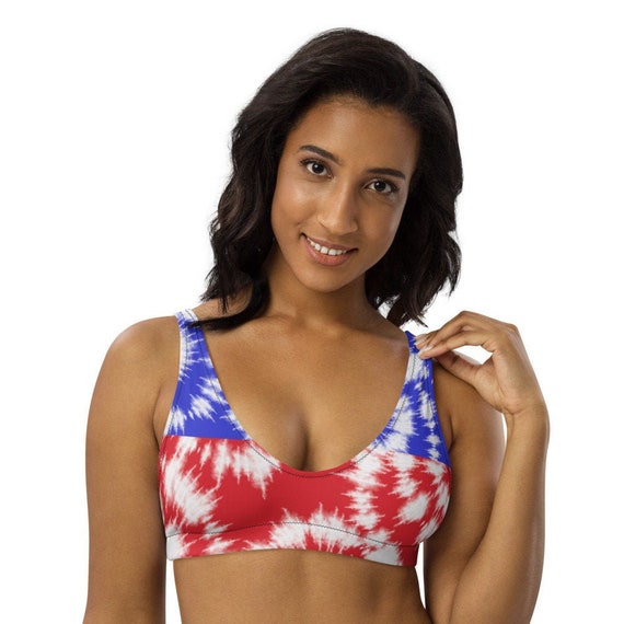 Patriotic Tie Dye Padded Bikini Top, American Flag Bathing Suit Top,  Swimsuit 