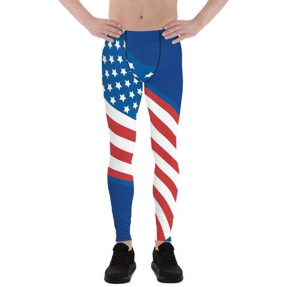 Men's American Flag Leggings, Patriotic Pants, USA Tights, Exercise Pants,  Running Pants 
