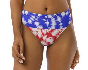Patriotic High-Waisted Bikini Bottom, American Flag Bathing Suit, Swimsuit
