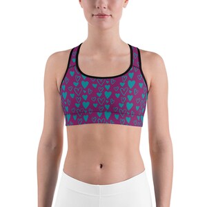 Hearts Sports Bra, Exercise Top, Yoga Shirt, Fitness Attire