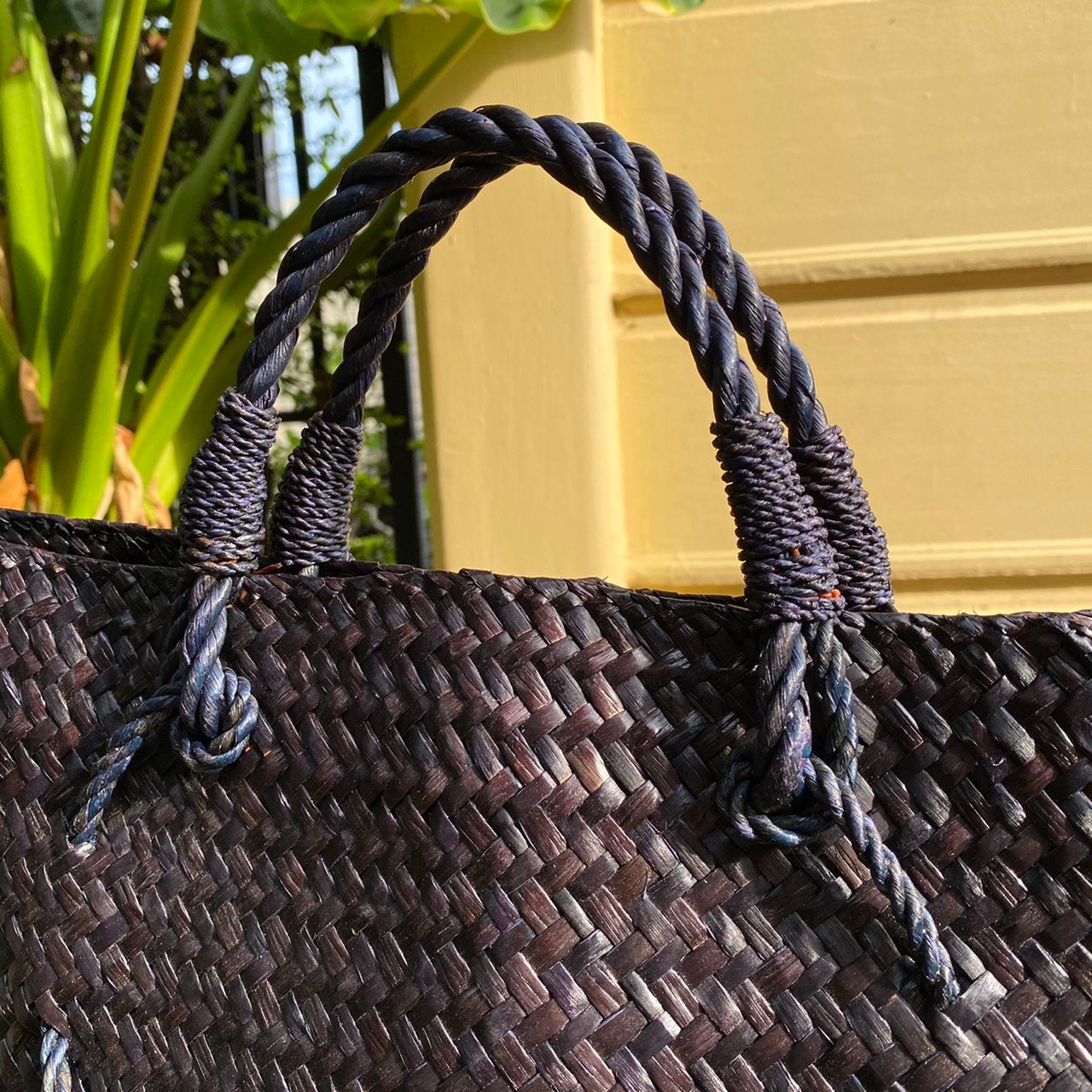 Braunschwarz Stroh Wicker Tasche Handtasche Strandtasche Etsy