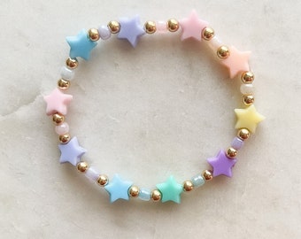 Rainbow Star Bracelet with 4mm 14k Gold-filled beads | Customized Jewelry | Customized Beaded Bracelet | Name Bracelet