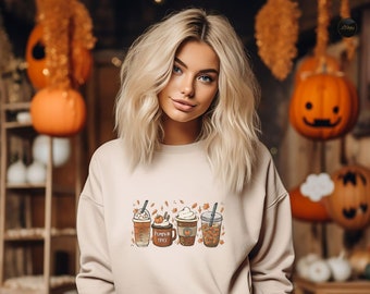 Fall Coffee Shirt, Cute Fall Sweatshirt, Coffee Lover Tee Shirt, Halloween Pumpkin Latte Drink Cup, Pumpkin Spice Shirt, Thanksgiving Hoodie