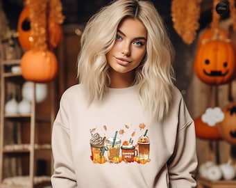 Fall Coffee T-Shirt, Cute Fall Sweatshirt, Coffee Lover Tee Shirt, Halloween Pumpkin Spice Latte Drink Cup Hoodie, Pumpkin Spice Sweater