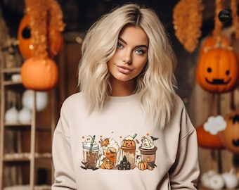 Fall Coffee Shirt, Cute Fall Sweatshirt, Coffee Lover tee Shirt, Halloween Pumpkin Latte Drink Cup, Pumpkin Spice Shirt, Thanksgiving Shirt